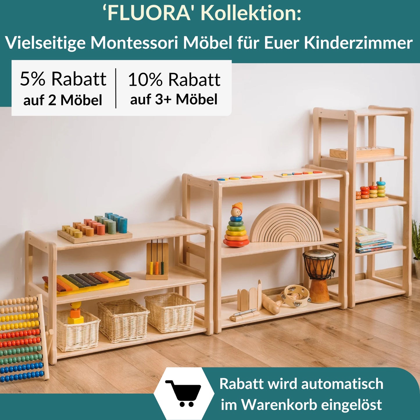 Montessori Kinderregal - Midi | 'FLUORA' Kollektion