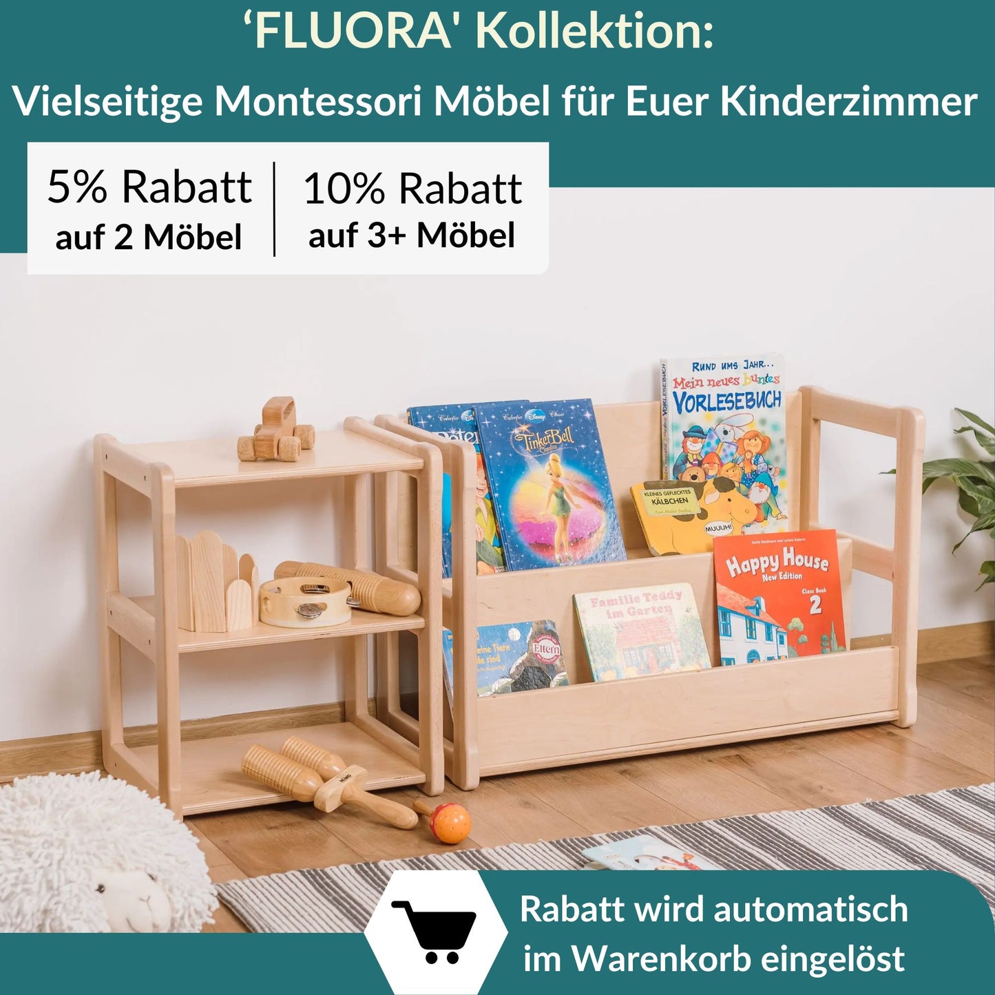 Wandelbares Kinderbücherregal - Midi | 'FLUORA' Kollektion