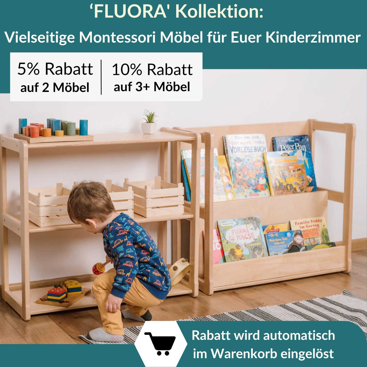 Wandelbares Kinderbücherregal - Maxi | 'FLUORA' Kollektion